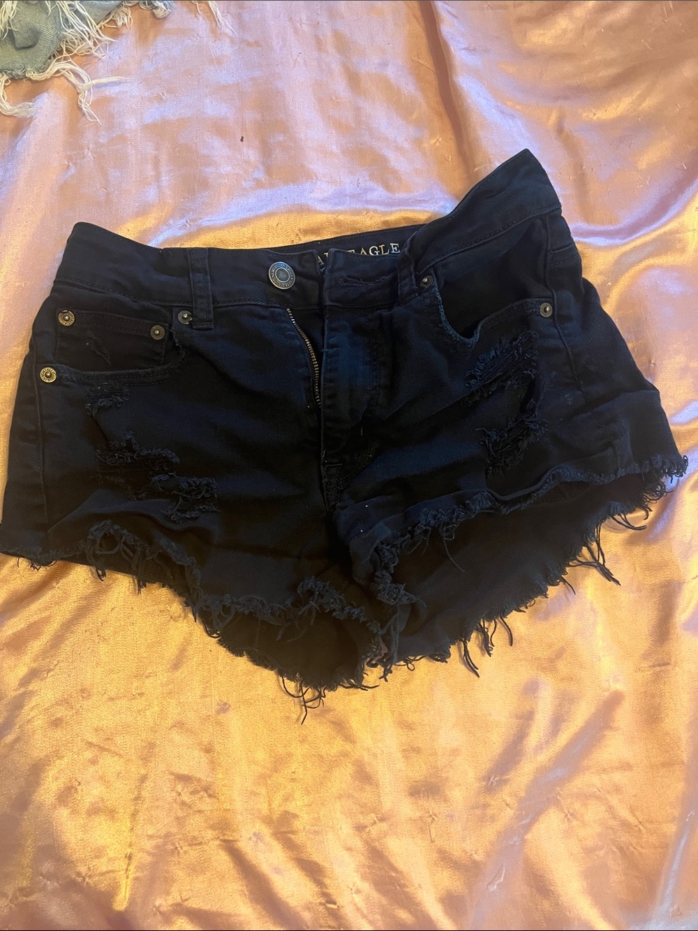 American Eagle Outfitters Black Distressed Denim Cutoff Shorts